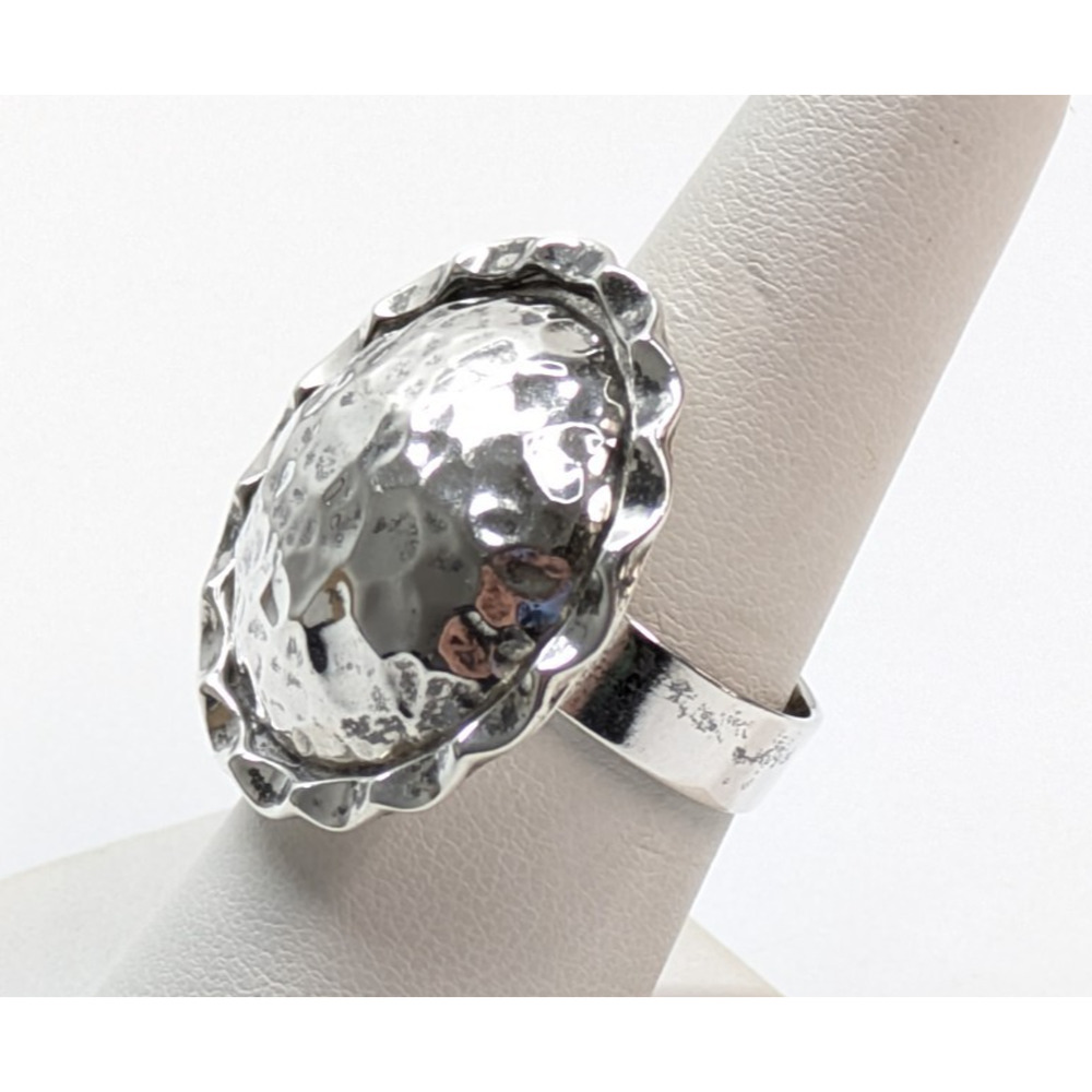 Chunky Mexico 925 Sterling Silver Hammered Crimped Adjustable Dome Cocktail Ring